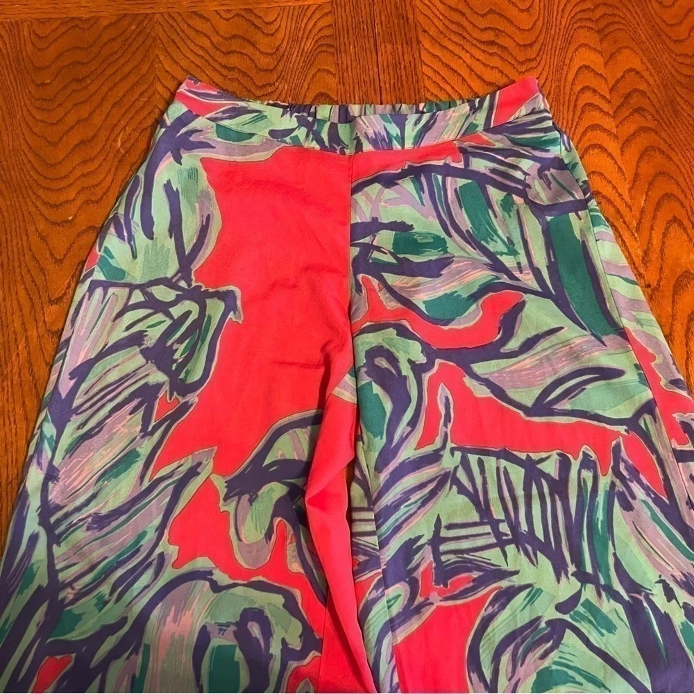 Lilly Pulitzer Graphic Colorful Palazzo Pull-on Pants Sz XS Flowy Lightweight